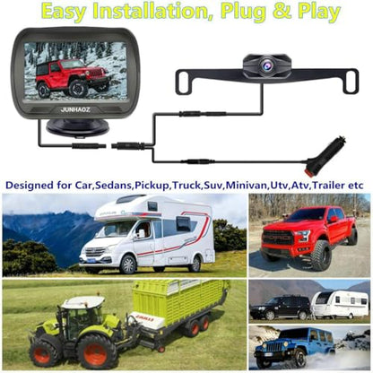 Car Rear View Camera, Backup Camera for Car, Trucks, SUVs, Pickup, 4.3-inch IPS Monitor, Night Vision, DIY Guide Lines, Front/Rear Camera Switch,IP69 Waterproof K4301