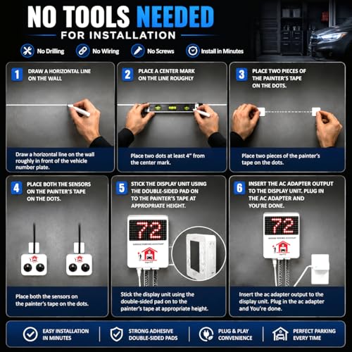 Garage Parking Assistant with Parking Aid Sensor - New Model - Free 1 Year Replacement Warranty - Parking Stopper for Garage – No Laser Parking