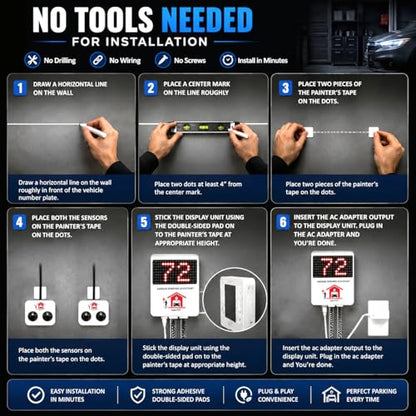 Garage Parking Assistant with Parking Aid Sensor - New Model - Free 1 Year Replacement Warranty - Parking Stopper for Garage – No Laser Parking