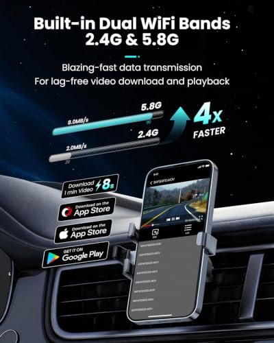 V78 Dash Cam Front and Rear 4K+2K, STARVIS 2 + STARVIS 2 Sensors, Super Night Vision HDR Car Dash Camera, 5.8G WiFi Download Speed Up to 30MB/s, 64G Card Included, Wireless Small Driving Recorder
