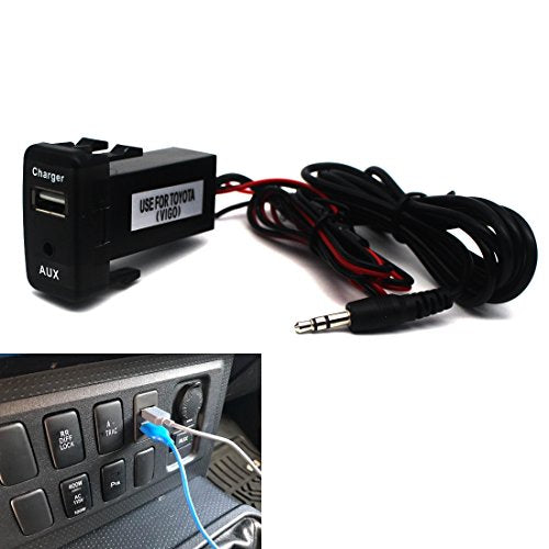 MOTONG Car USB Socket Port with 3.5mm AUX Socket for Toyota VIGO, Charges Devices like iPhone, iPad, Samsung, LG, Huawei