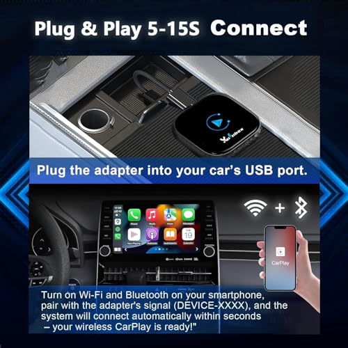 Wireless CarPlay Adapter for iPhone - 2025 Wired to Wireless CarPlay Dongle with Dual-Band WiFi, Low Latency, Auto Connect, Plug & Play for Factory OEM Wired CarPlay Cars