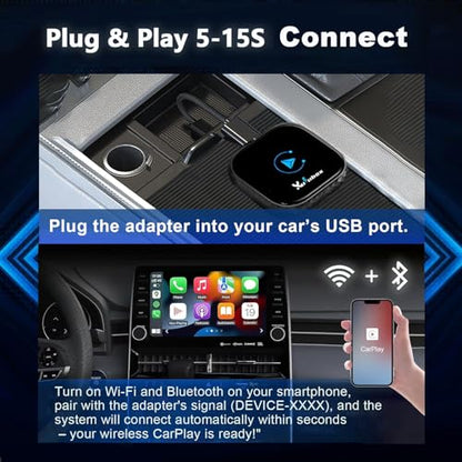 Wireless CarPlay Adapter for iPhone - 2025 Wired to Wireless CarPlay Dongle with Dual-Band WiFi, Low Latency, Auto Connect, Plug & Play for Factory OEM Wired CarPlay Cars