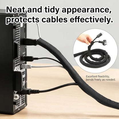 Automotive Split Wire Loom Braided Cable Sleeve, High Temperature 300°F Heat Resistant & Flame Retardant, Self-Wrapping Wire Harness Protector Car Cable Management (Black, 1/2"-50Feet) - color: Black, size: 1/2"-50Feet