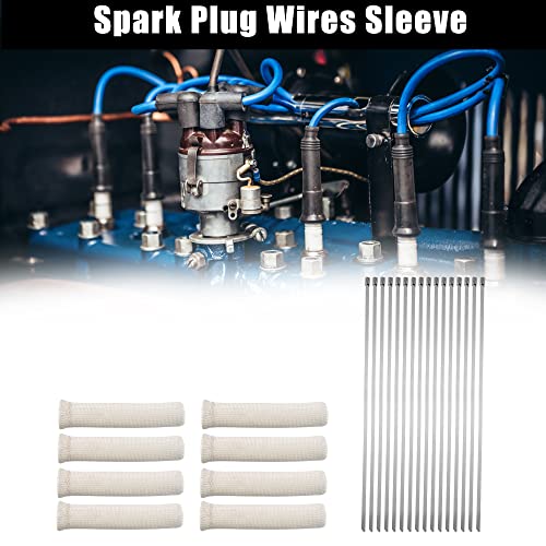 X AUTOHAUX 8 Pcs High Heat Shield Engine Spark Plug Wire Boots Protector Sleeve Cover with 16 Pcs Stainless Steel Wire Cable Ties Set for Car White - color: White