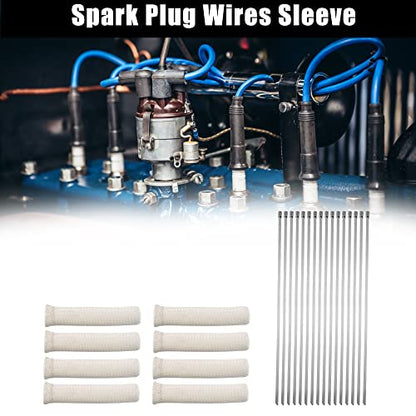 X AUTOHAUX 8 Pcs High Heat Shield Engine Spark Plug Wire Boots Protector Sleeve Cover with 16 Pcs Stainless Steel Wire Cable Ties Set for Car White - color: White