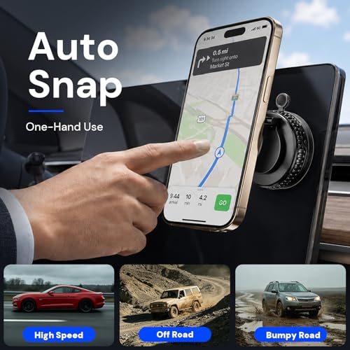 2026 Upgraded Magnetic Car Phone Mount for MagSafe: 360° Rotatable Adjustable Holder with 98LBS Strong Suction Cup & 2400gf Magnet, Compatible with iPhone Series & Android Devices, Black - color: A. Upgrated J37-Black Base