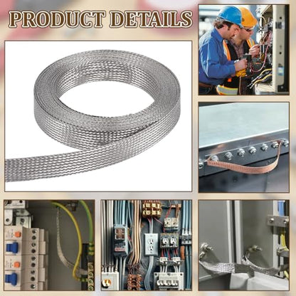 NBEADS 19.68ft 304 Stainless Steel Braided Cable Sleeve, 0.78 Inch Wide Stainless Steel Color Flat Tinned Braided Ground Wire Mesh, Flexible Shielding Sleeve for Cables - size: 19.68ft X 0.78 Inch