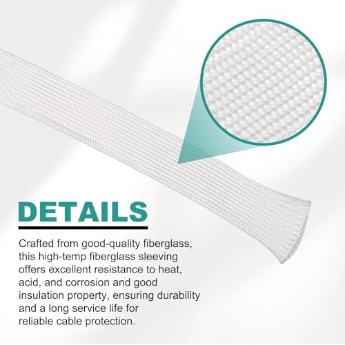 HARFINGTON Braided Sleeving 9.8ft x 1/4" High Temp Fiberglass Braid Cable Sleeve for Automotive Home Office Cables Video Cord Management Cable Protection - size: 9.8ft x 1/4"