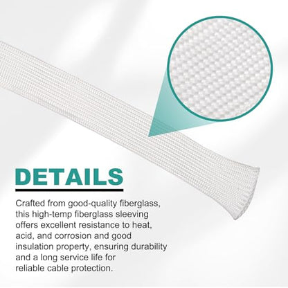 HARFINGTON Braided Sleeving 9.8ft x 1/4" High Temp Fiberglass Braid Cable Sleeve for Automotive Home Office Cables Video Cord Management Cable Protection - size: 9.8ft x 1/4"