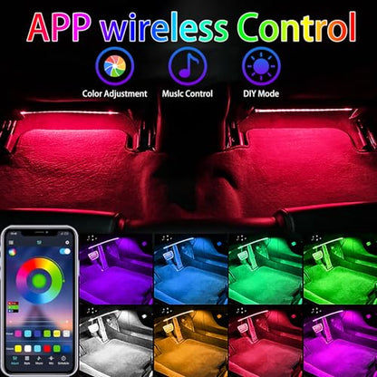 RGB Car LEDs Interior Lights with Smart APP Control,Under Dash Led Lights Kit with DIY Mode and Music Mode,5V LED Strip Lights for Cars, Trucks,Suvs