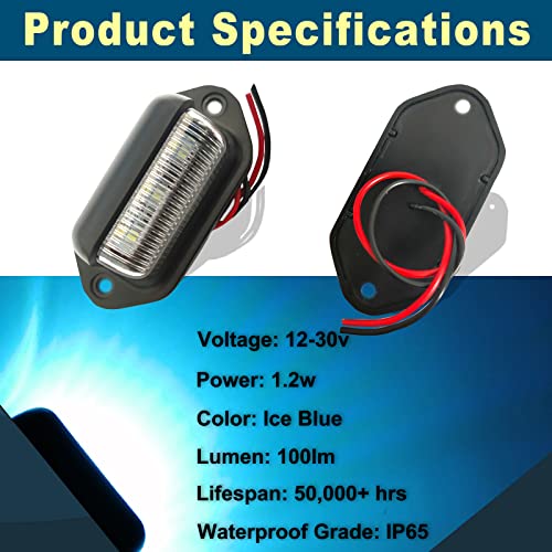 Ice Blue LED License Plate Light, 12V-24V Waterproof Lamp Taillight, 4PCS - color: Ice Blue, size: 4pcs LED license plate light