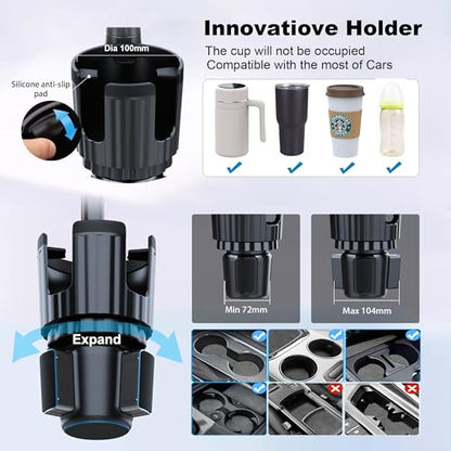 Cup Holder Phone Mount, 2 in 1 Universal Cup Holder Expander with Long Arm 360°Rotation Cup Phone Holder for Car Fits All 4-7” iPhone Galaxy Smartphones and Most Truck Bottles