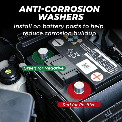 LotFancy Battery Terminal Cleaners (2 pcs), Plus 12 pcs Battery Terminal Anti-Corrosion Fiber Washers (6 Red & 6 Green) for Car Marine RV