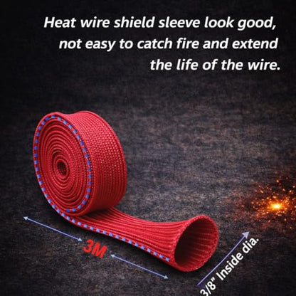 Wire Heat Shield Sleeve Fiberglass Heat Shroud Heat Sleeving Fuel Line 3/8" I.D. X 10Ft With 10 Pcs Stainless Steel Cable Metal Zip Ties for Car & Auto Wire Red - color: Red, size: 3/8'' ID x 10'