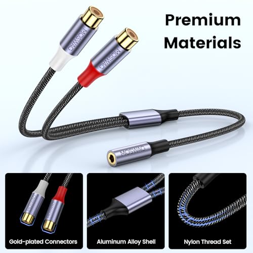 MOSWAG 3.5mm Female to 2RCA Female Stereo Audio Cable, 0.82 Feet