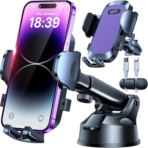 HTU Car Phone Holder【2026 Upgraded 100+LBS Suction & Safety Cert】 Cell Phone Car Mount for Truck Heavy Duty Phone Holder for Dashboard/Windshield/Vent for iPhone 17 16 Pro Max, Purple - color: Purple