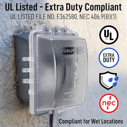 Sealproof 1-Gang Weatherproof In Use Outlet Cover | Horizontal/Vertical Outdoor Plug and Receptacle Protector, Lockable Bubble Cover, UL Extra Duty Compliant, 18 Configurations - color: Clear Frost