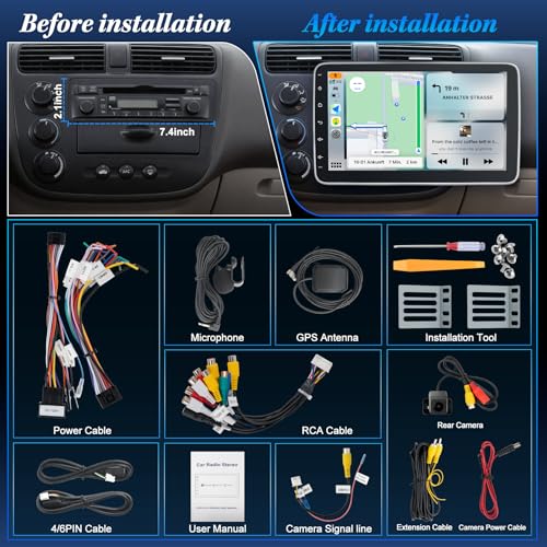 [2G+64G] 10.1" Single Din Bluetooth Car Radio Stereo with Wireless Apple Carplay Android Auto, Rotatable Touchscreen Car Audio Receivers Head Unit with Backup Camera, Mirror Link/SWC/AM/FM, Android 14