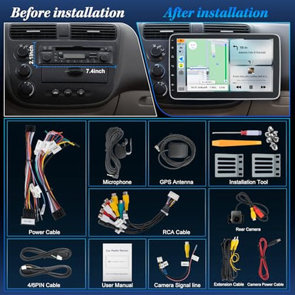 [2G+64G] 10.1" Single Din Bluetooth Car Radio Stereo with Wireless Apple Carplay Android Auto, Rotatable Touchscreen Car Audio Receivers Head Unit with Backup Camera, Mirror Link/SWC/AM/FM, Android 14