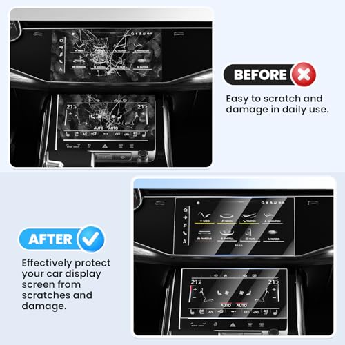 Canvcle 2PCS Screen Protector for 2019-2025 2026 Audi Q7 Q8 10.1 Inch Upper and 8.6 Inch Lower Touch Screen, Tempered Glass Navigation Display Screen Cover Infotainment Protective Film - size: 2019-Present Audi Q7 Q8 10.1 Inch + 8.6 Inch