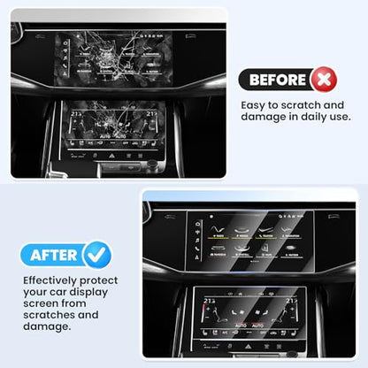 Canvcle 2PCS Screen Protector for 2019-2025 2026 Audi Q7 Q8 10.1 Inch Upper and 8.6 Inch Lower Touch Screen, Tempered Glass Navigation Display Screen Cover Infotainment Protective Film - size: 2019-Present Audi Q7 Q8 10.1 Inch + 8.6 Inch