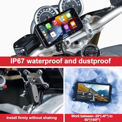 INNOVV N1Pro Motorcycle Carplay Dash Cam, 6" Touch Screen Support Android Auto & iOS, 1080P + 1080P Front and Rear Camera with GPS Navigation, Music, 5.8G Wi-Fi, IP67 Waterproof, App Connect