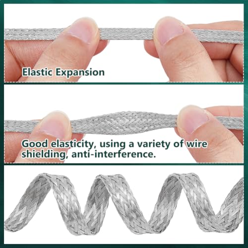 OLYCRAFT Tinned Copper Cable Sleeve Metal Braid Shielding Sleeve Tinned Copper Wire Shielding Sleeving Flexible Metal Ground Straps Expandable Cable Wire Sheathing for Protect Wiring (1/4 Inch-19.7ft) - size: 1/4 Inch