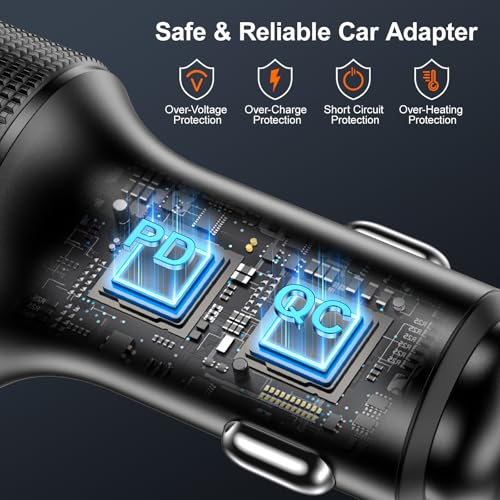 OKRAY 93W USB C Car Charger 3-Port PD45W+30W Super Fast Charge Car Charger - color: Black