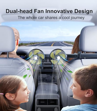 Long Arm Dual Head Car Cooling Fans for Back Seat for Kids, Battery Powered Rechargeable 5V/12V/24V Car Backseat Headrest Fan for Baby Rear Facing Car Seat Cooler That Blow Cold Air for Vehicle - style: Battery Powered-Long Arm