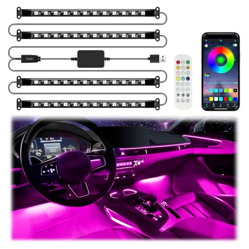 iFunyLED Smart Car Interior LED Lights with App Control, RGB Lights with DIY Mode and Music Mode, 2 Lines Design and Wireless Remote Control, Car Accessories for Women