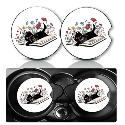 2PCS Cat Book Car Cup Holder Coasters Universal Anti-Slip Rubber Mat - color: Cat Book
