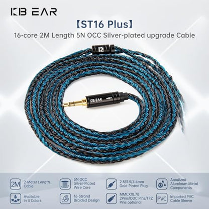 keephifi 6ft ZS10 Pro IEM Cable 3.5MM, KBEAR ST16-Plus 2m 16-Strand Silver-Plated Upgrade Braided Headphone Extension Cable Gold-Plated Plug for KZ Edx Pro/Castor/DQS/ZAS/AS16/AS16 PRO/PR1 - color: BrownBlue, style: 3.5 QDC
