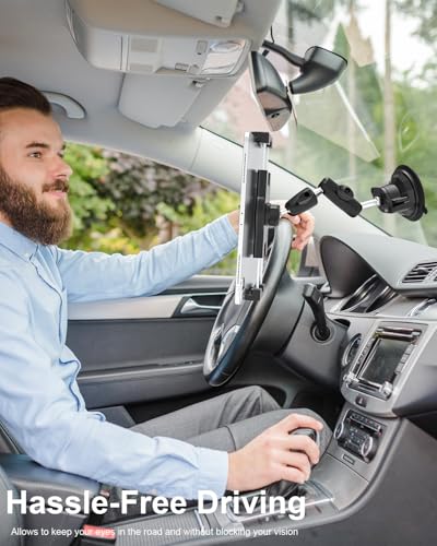 Tablet Holder for Car Truck - [Strong Suction Cup] Heavy Duty Dashboard Windshield Tablet Mount for Car with Adjustable Metal Arm for 4.7-13" iPad Pro Air Mini, Galaxy Tab, Z Fold, Fire, iPhone