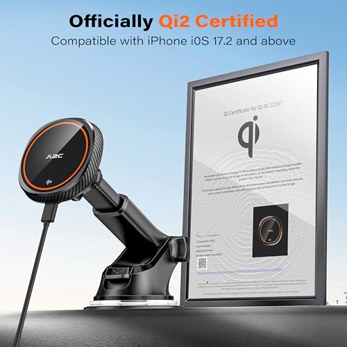 APPS2Car Magnetic Car Phone Mount - Designed Only for MagSafe iPhone 17-12 Series, Orange/Black Data Cable (Random) - color: Orange