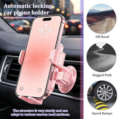 Car Phone Holder, Strong Suction Vehicle Windshield Air Vent Cellphone Mount Cradle, Adjustable Hands Free Automotive Smartphone Stand Accessories, Universal Fit (Pink) - color: Pink