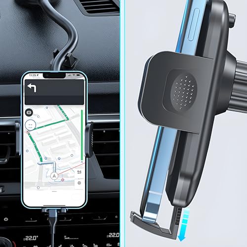 Zpana Car Phone Holder, Long Arm 360° Rotation Vehicle Cell Phone Mount with Suction Cup, Anti-Shake Automotive Dashboard Windshield Smartphone Holder, Universal for SUV RV Truck (Black) - color: Black