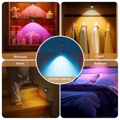 Rechargeable Puck Lights with Remote, 3 Pack Magnetic Under Cabinet Lighting, 1500mAh Battery Operated LED Tap Lights with Dimmer & Timmer for Kitchen, Closet, Shelf - 3 Color Temps & 12 RGB, Black - color: Black