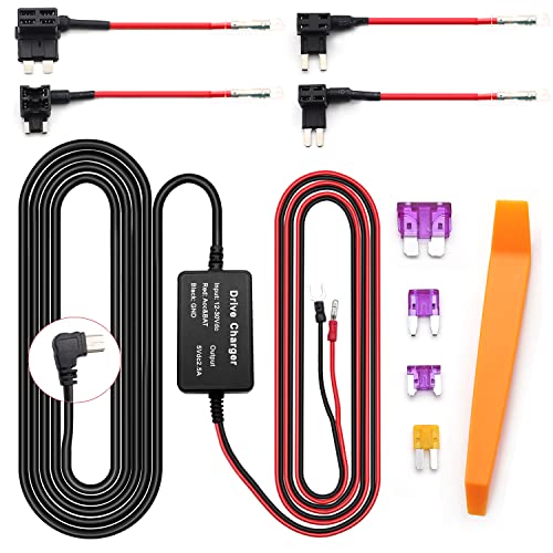 Dash Cam Hardwire Kit,12ft Mini USB Hardwiring Kit Fuse for Dashcam,Car Charger 12V-24V to 5V Camera Charger Power Cord,with 4 Fuse Tap Cable and Installation Tool - style: Mini USB