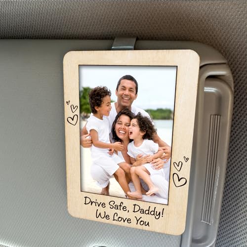 Hangwoous Drive Safe Visor Clip Picture Frame For Car Fathers Day Daddy Token - Custom Car Visor Clip Photo Frame Fathers Day Sweet Papa Keepsake - Heartfelt Gift For Dad Celebrating A Special Bond - color: Drive Safe Daddy