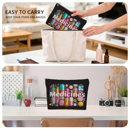 JIUWEIHU Medicine Makeup Bag Gifts，Colorful Medical Themed Cosmetic Bag - color: Multicolor 0076