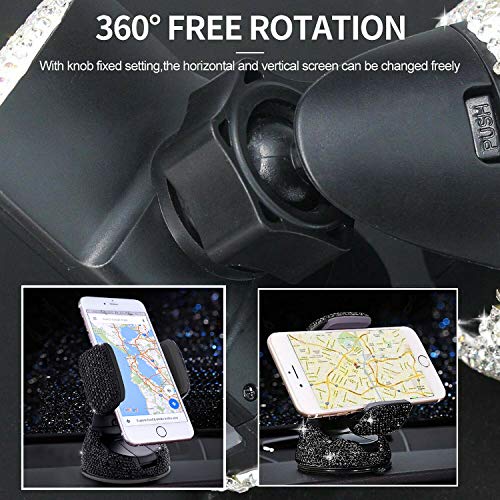 SUNCARACCL Bling Car Phone Holder, 360°Adjustable Crystal Auto Phone Mount Universal Rhinestone Car Stand Phone Holder Car Accessories for Windshield Dashboard and Air Outlet (Black) - color: Black