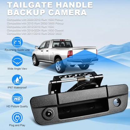 68044904AG Rear Tailgate Handle Backup Camera Compatible with 2010-2018 Dodge Ram 1500 2500 3500 Rear View Reverse Back Up Camera RCA Connector with Key Hole, Black