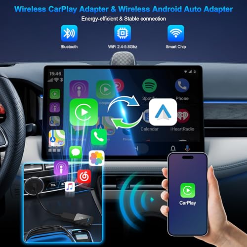 2025 Mini Carplay Wireless Adapter & Android Auto Dongle for iPhone Android,Upgrade Convert Wired to Wireless Car Play Adapter Fit for Factory OEM CarPlay Cars from 2016+,Auto Connect