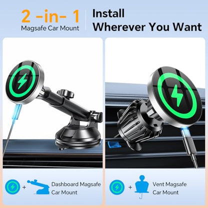 Coolpow 15W Magsafe Car Mount Charger Magnetic Phone Holders for Your Car - color: Gray