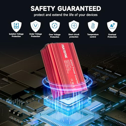400W Power Inverter, FSATBTNE DC 12V to 110V AC Car Plug Adapter Outlet Converter with [65W PD USB-C] & [18W QC USB-A] Fast Charging Ports and 2 AC Outlets Car Power Inverters for Vehicles - color: Red