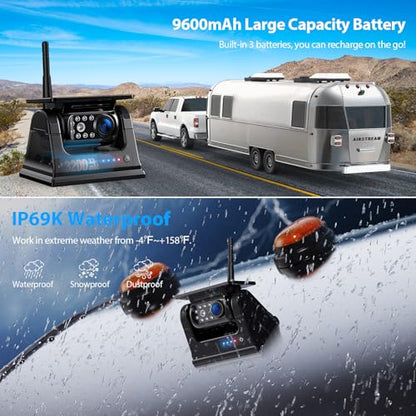 3 Magnetic Solar Wireless Backup Camera System, Quad RV Rearview Backup Cameras Wireless System with HD1080P 9 Inch DVR Monitor for Trailer RV Trucks, Built-in 9600mAh Solar Battery, ZEROXCLUB BL903 - size: 9"-3 Cam