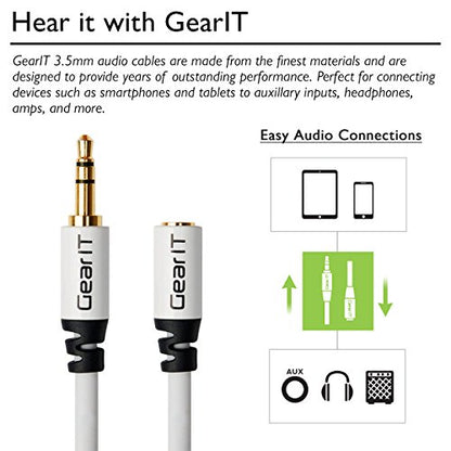 25ft 3.5mm Extension Cable, GearIT Pro Series Preminun Gold Plated 25 Feet 3.5mm Auxiliary Audio Stereo Extension Male to Female Cable, White - color: White, size: 25 Feet