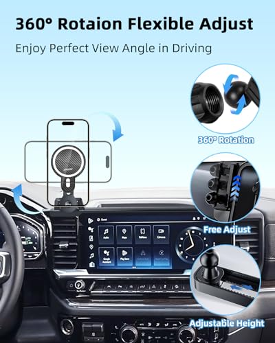 PZK Car Phone Holder for 2022-2026 Chevy Silverado/GMC Sierra 13.4'' Screen - color: Magsafe+ Wireless Charger, size: 2022-2026 Silverado /GMC Sierra (Extension Rod)