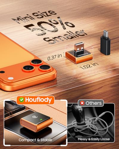 Mini Wireless CarPlay Adapter for iPhone Apple, USB-A/C Plug & Play - color: Cosmic Orange